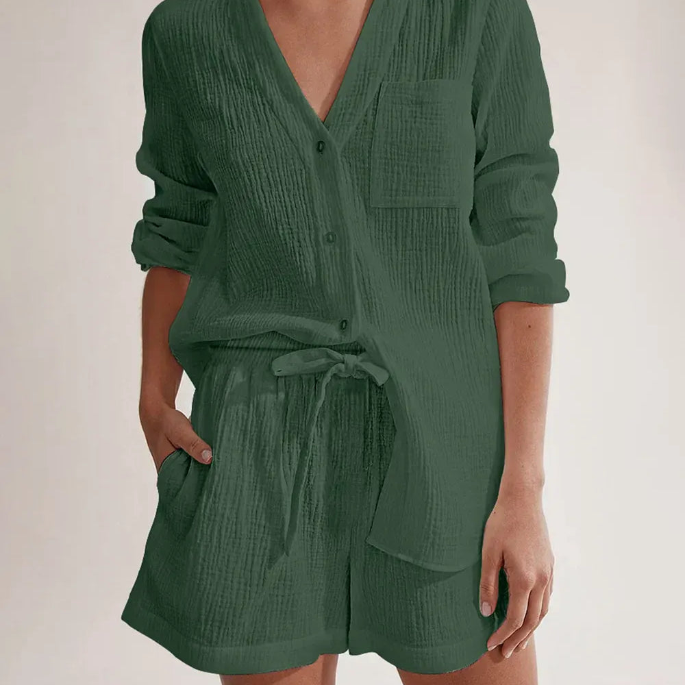 Notched Long Sleeve Top and Shorts Set-Krush Kandy, Women's Online Fashion Boutique Located in Phoenix, Arizona (Scottsdale Area)