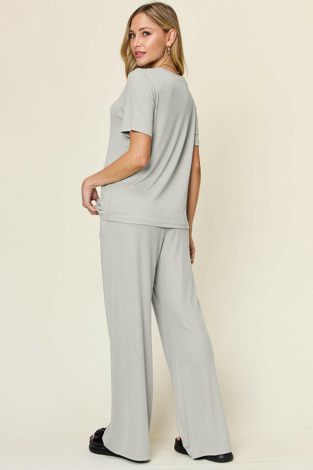 Double Take Full Size Round Neck Short Sleeve T-Shirt and Wide Leg Pants Set-Krush Kandy, Women's Online Fashion Boutique Located in Phoenix, Arizona (Scottsdale Area)