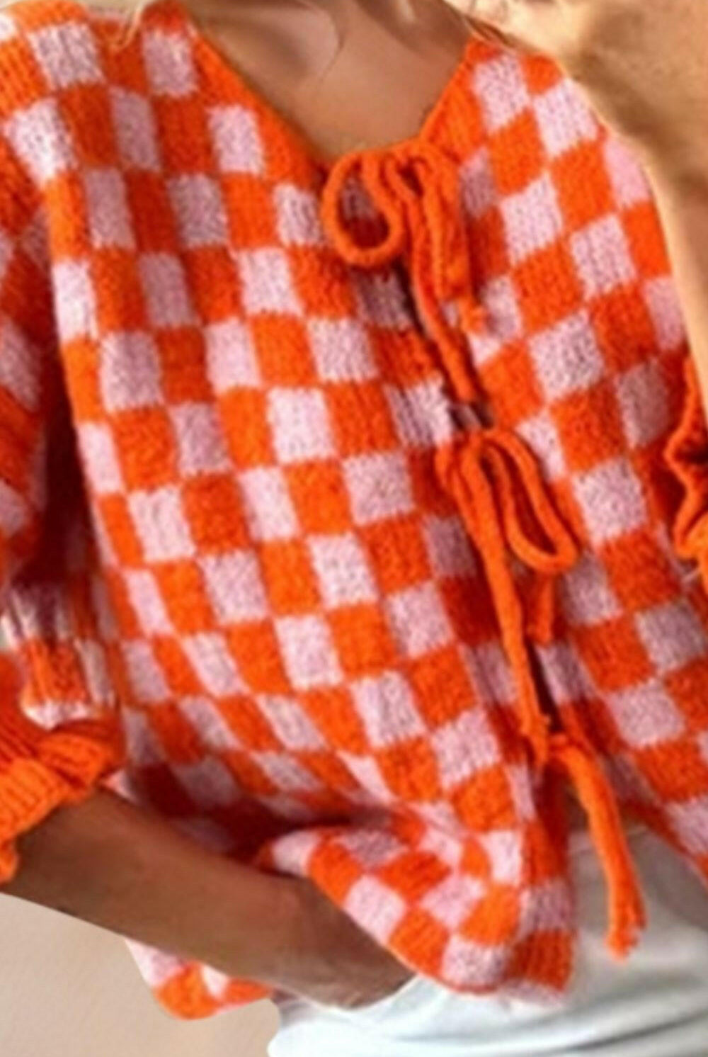 Double Take Tied Checkered Dropped Shoulder Flounce Sleeve Cardigan-Krush Kandy, Women's Online Fashion Boutique Located in Phoenix, Arizona (Scottsdale Area)
