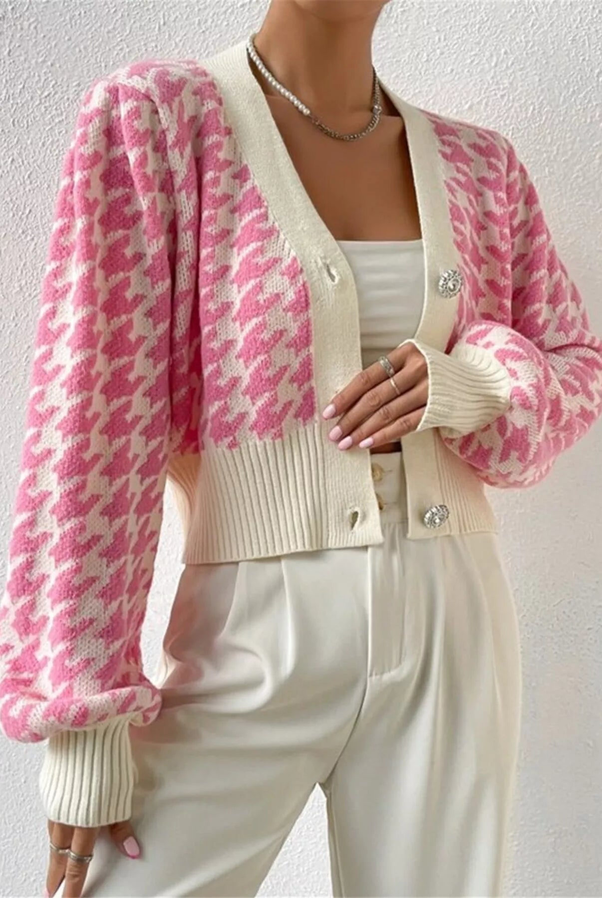 Houndstooth V-Neck Button Up Cardigan-Cardigan-Krush Kandy, Women's Online Fashion Boutique Located in Phoenix, Arizona (Scottsdale Area)