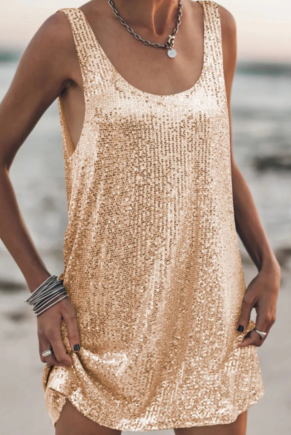 Sequin Scoop Neck Mini Dress-Dresses-Krush Kandy, Women's Online Fashion Boutique Located in Phoenix, Arizona (Scottsdale Area)
