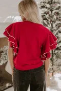 Pearl Embellished Double Ruffle Short Sleeve Top-Tops-Krush Kandy, Women's Online Fashion Boutique Located in Phoenix, Arizona (Scottsdale Area)