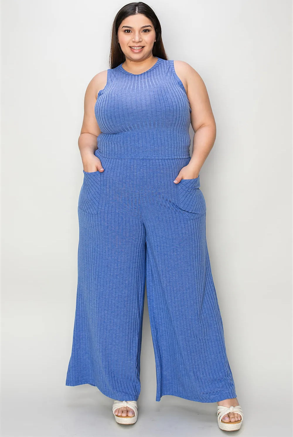 Basic Bae Full Size Ribbed Tank and Wide Leg Pants Set-2 Piece Outfit Sets-Krush Kandy, Women's Online Fashion Boutique Located in Phoenix, Arizona (Scottsdale Area)