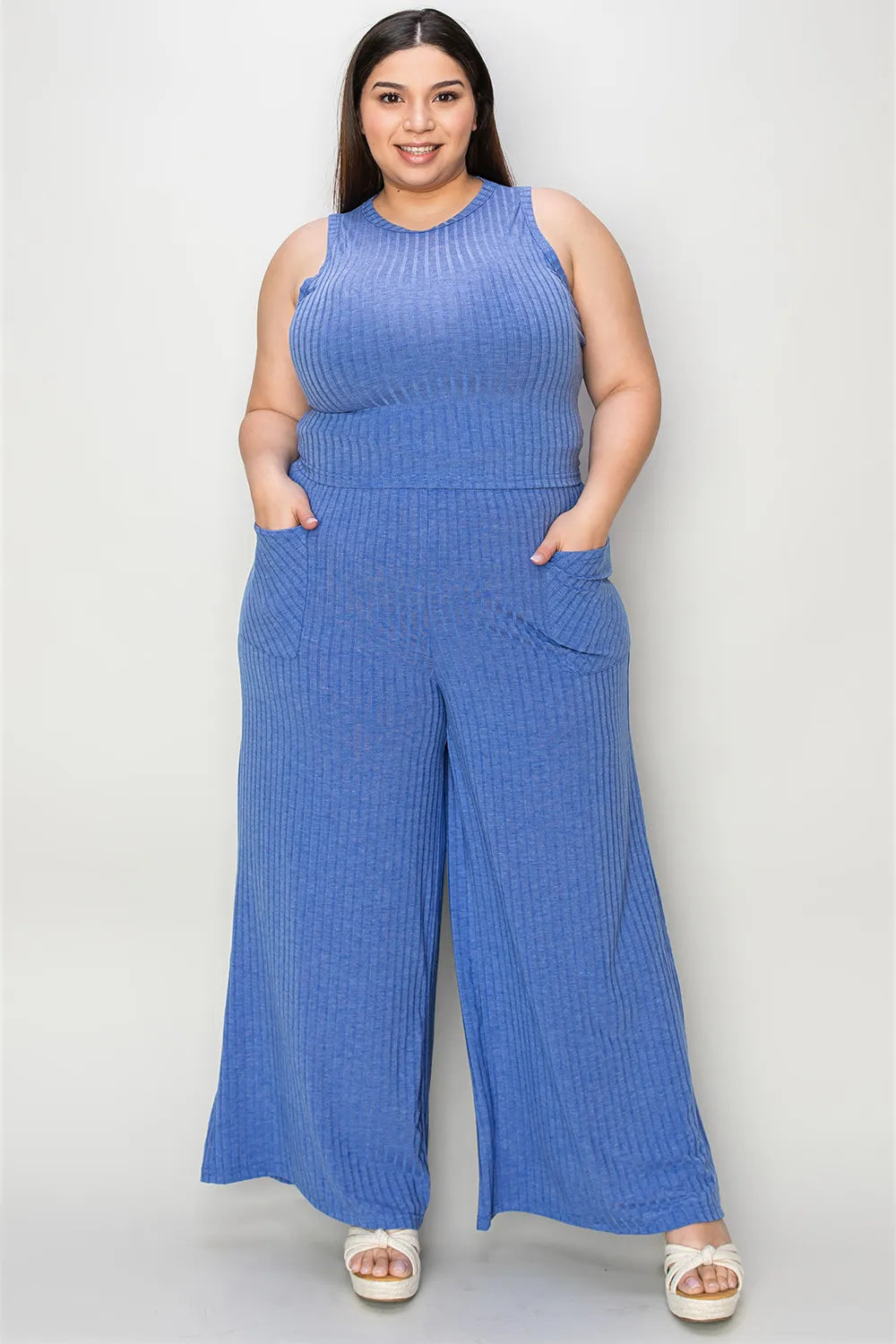 Basic Bae Full Size Ribbed Tank and Wide Leg Pants Set-2 Piece Outfit Sets-Krush Kandy, Women's Online Fashion Boutique Located in Phoenix, Arizona (Scottsdale Area)