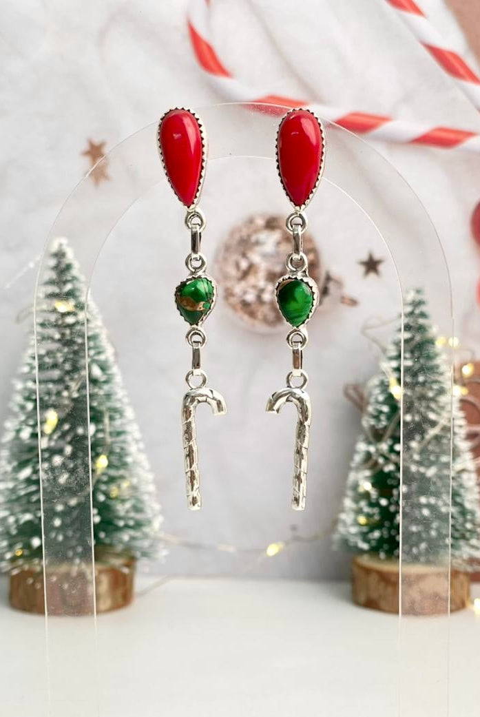 Christmas in Kandyland Candy Cane Dangle Studs-Earrings-Krush Kandy, Women's Online Fashion Boutique Located in Phoenix, Arizona (Scottsdale Area)