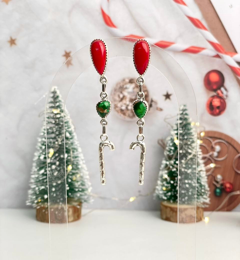 Christmas in Kandyland Candy Cane Dangle Studs-Earrings-Krush Kandy, Women's Online Fashion Boutique Located in Phoenix, Arizona (Scottsdale Area)