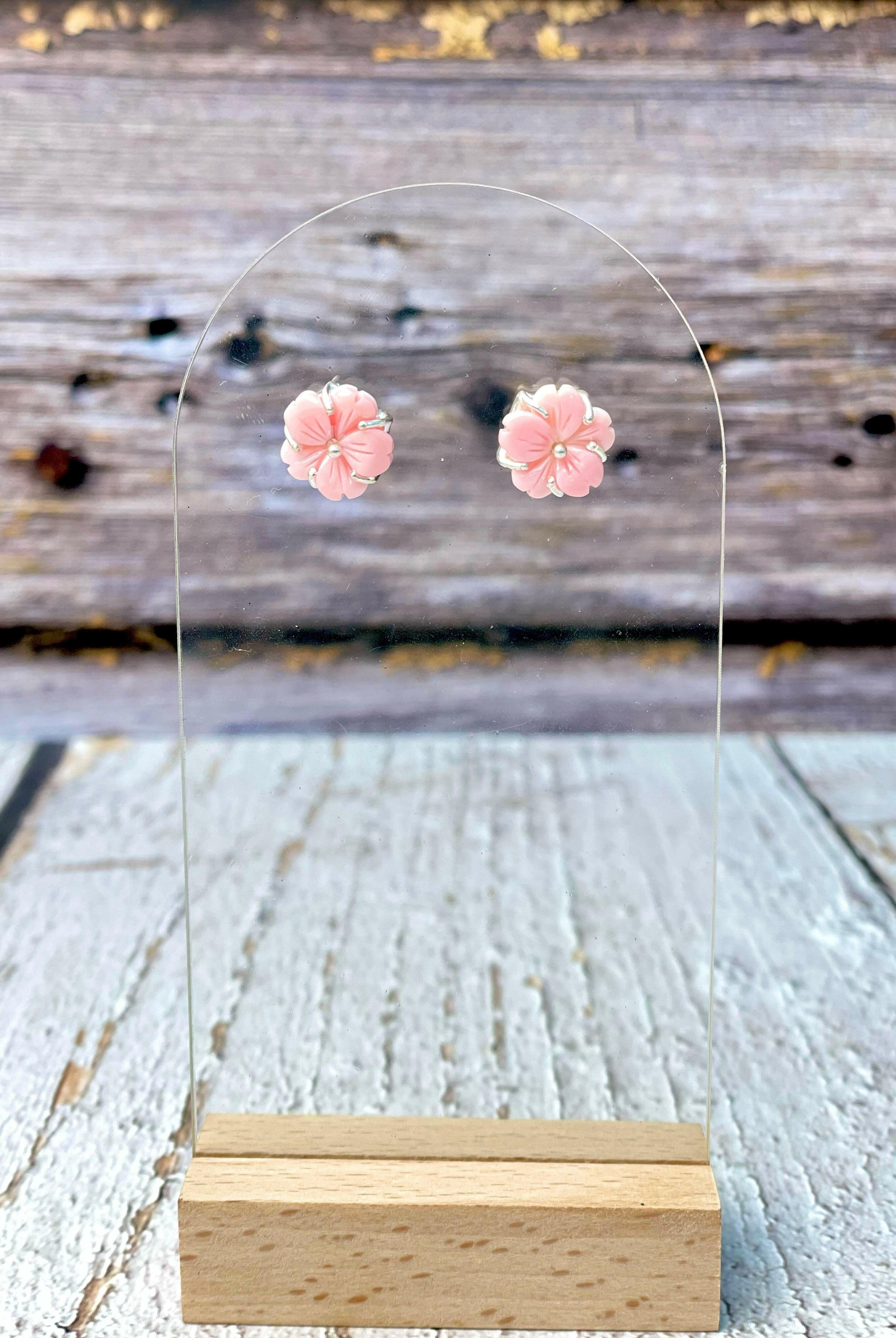 Pink Conch Floral Stud Earrings-Earrings-Krush Kandy, Women's Online Fashion Boutique Located in Phoenix, Arizona (Scottsdale Area)