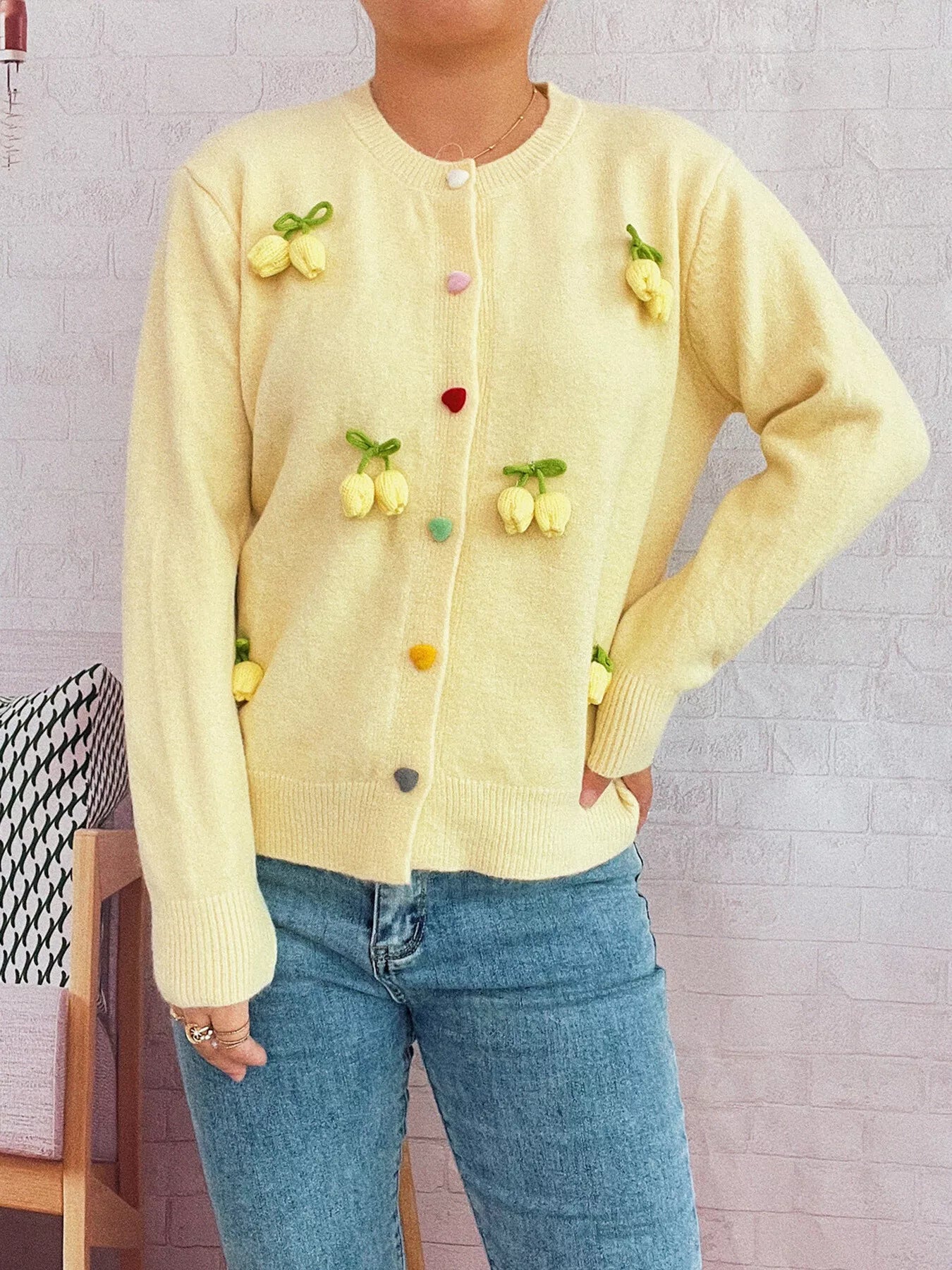 Flower Button Up Long Sleeve Cardigan-Cardigans-Krush Kandy, Women's Online Fashion Boutique Located in Phoenix, Arizona (Scottsdale Area)