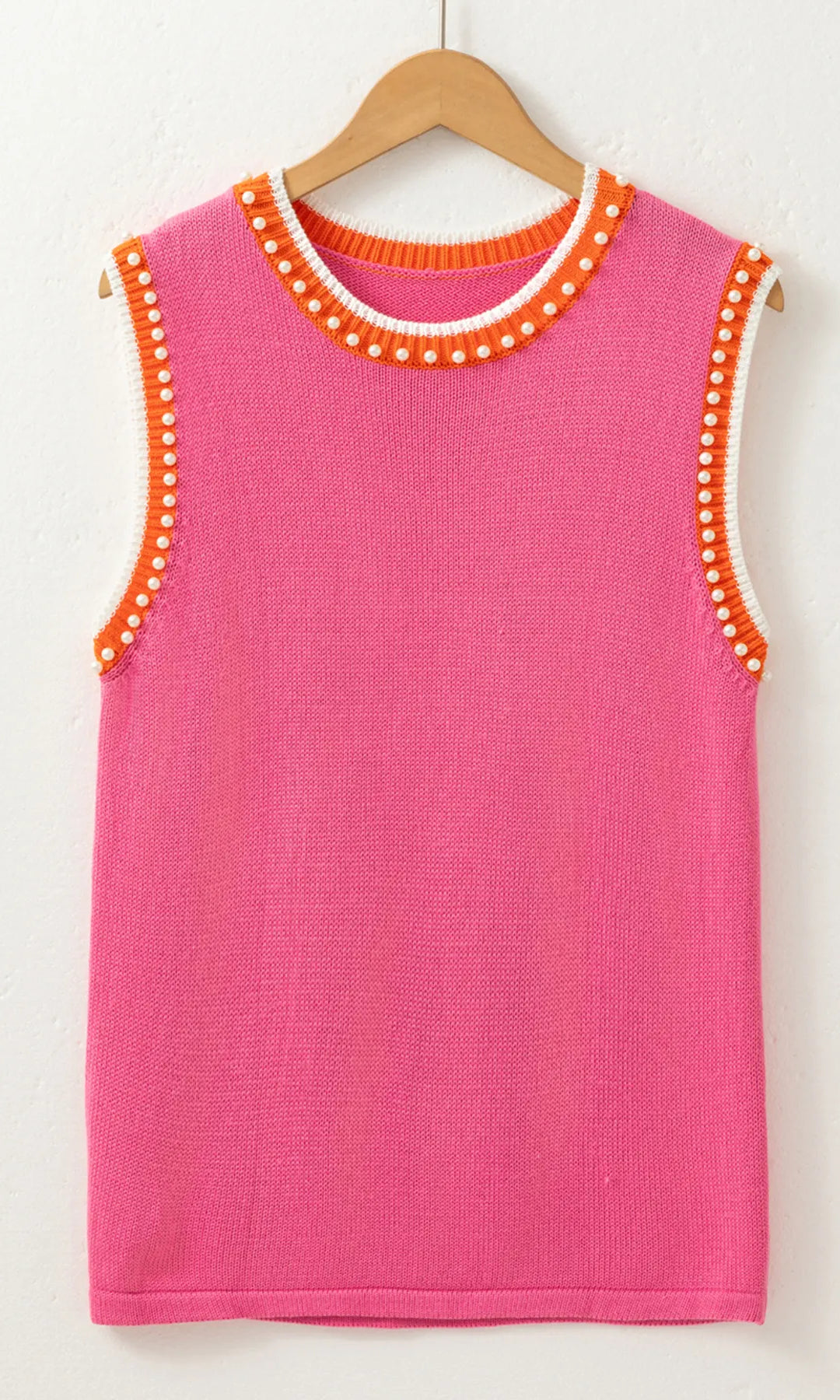 Contrast Trim Pearl Detail Sweater Tank Top-Tops-Krush Kandy, Women's Online Fashion Boutique Located in Phoenix, Arizona (Scottsdale Area)