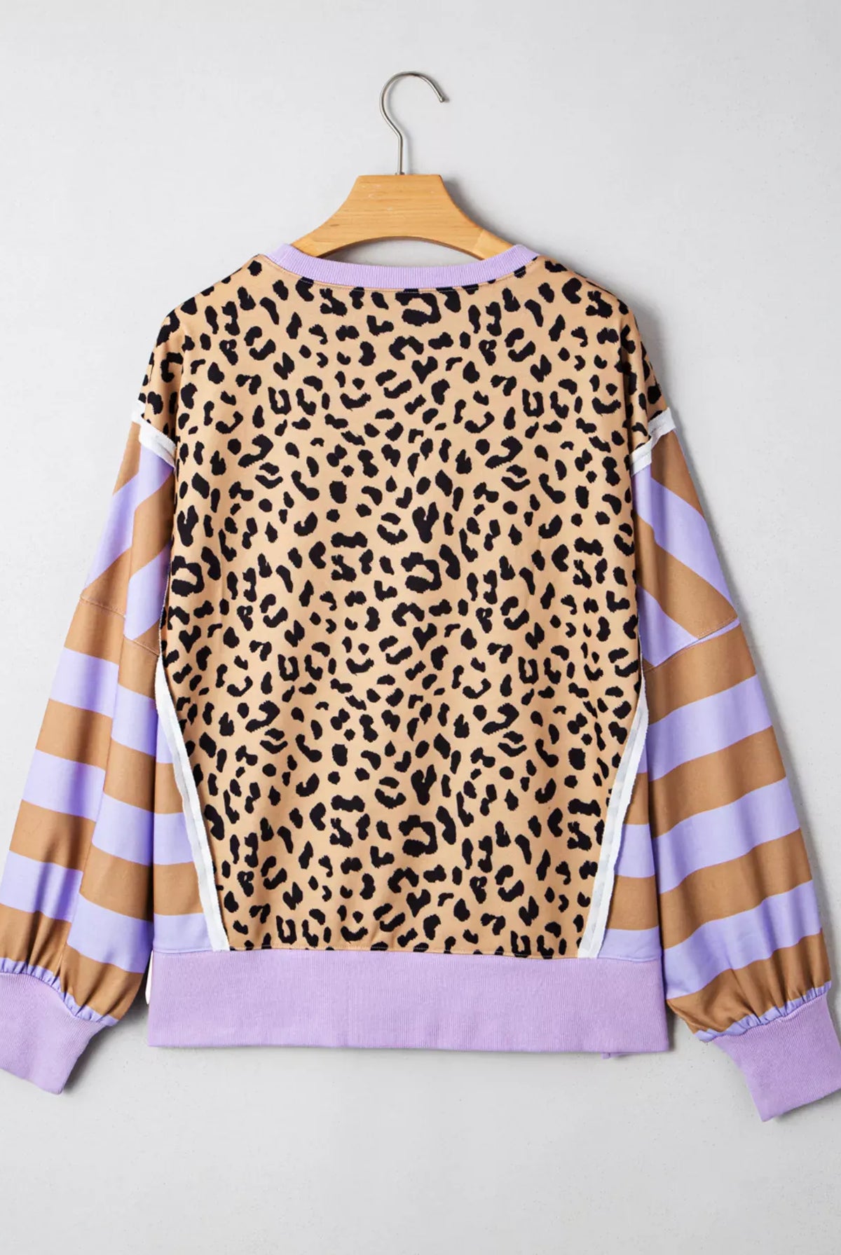 Stripe Color Block Patchwork Leopard Casual Sweatshirt with Slits-Sweaters-Krush Kandy, Women's Online Fashion Boutique Located in Phoenix, Arizona (Scottsdale Area)