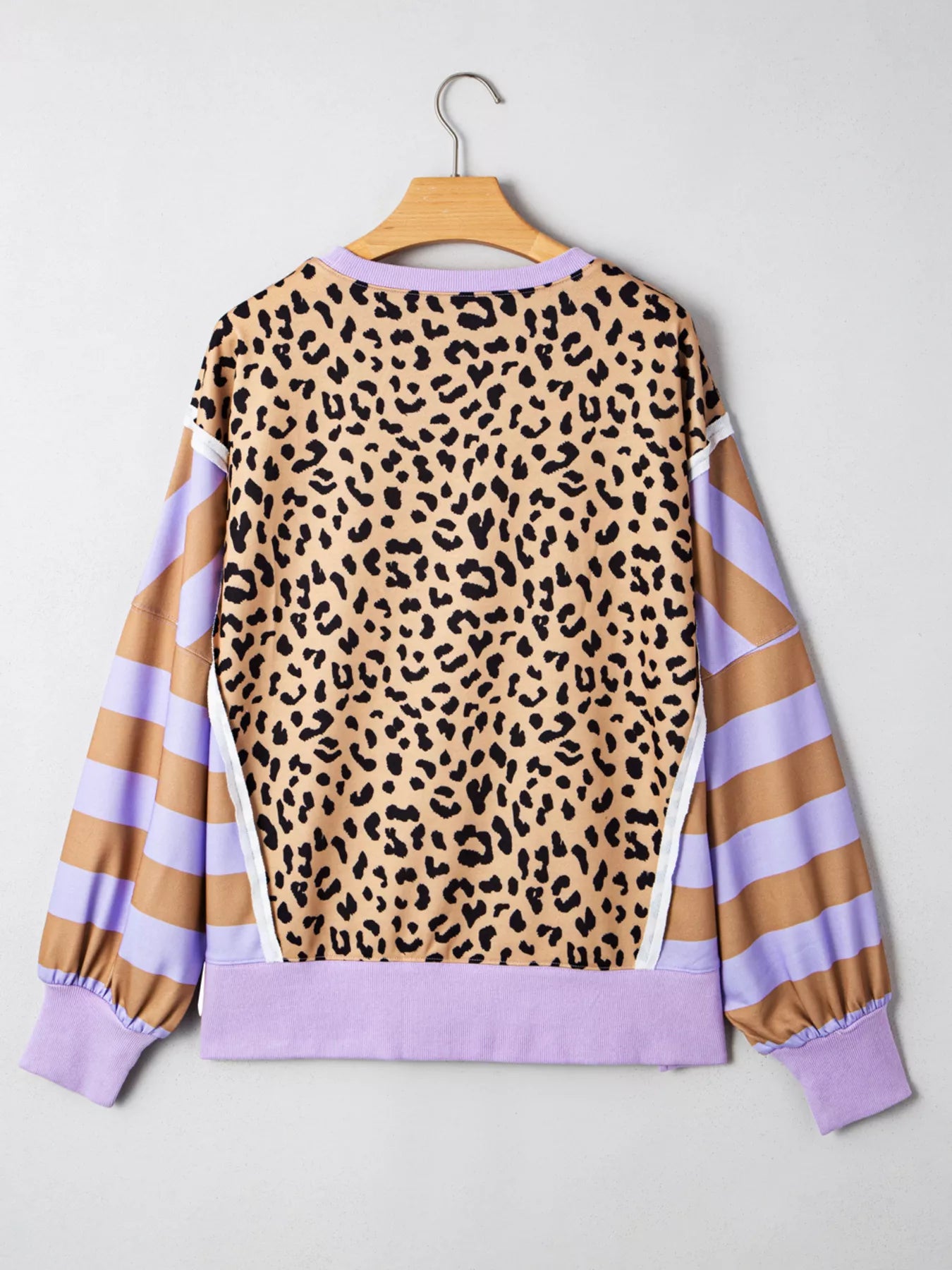 Stripe Color Block Patchwork Leopard Casual Sweatshirt with Slits-Sweaters-Krush Kandy, Women's Online Fashion Boutique Located in Phoenix, Arizona (Scottsdale Area)