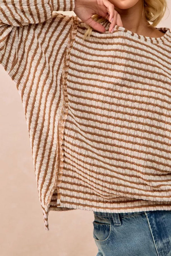 BiBi Open Seam Detail Textured Stripe Knit Top-Sweaters-Krush Kandy, Women's Online Fashion Boutique Located in Phoenix, Arizona (Scottsdale Area)