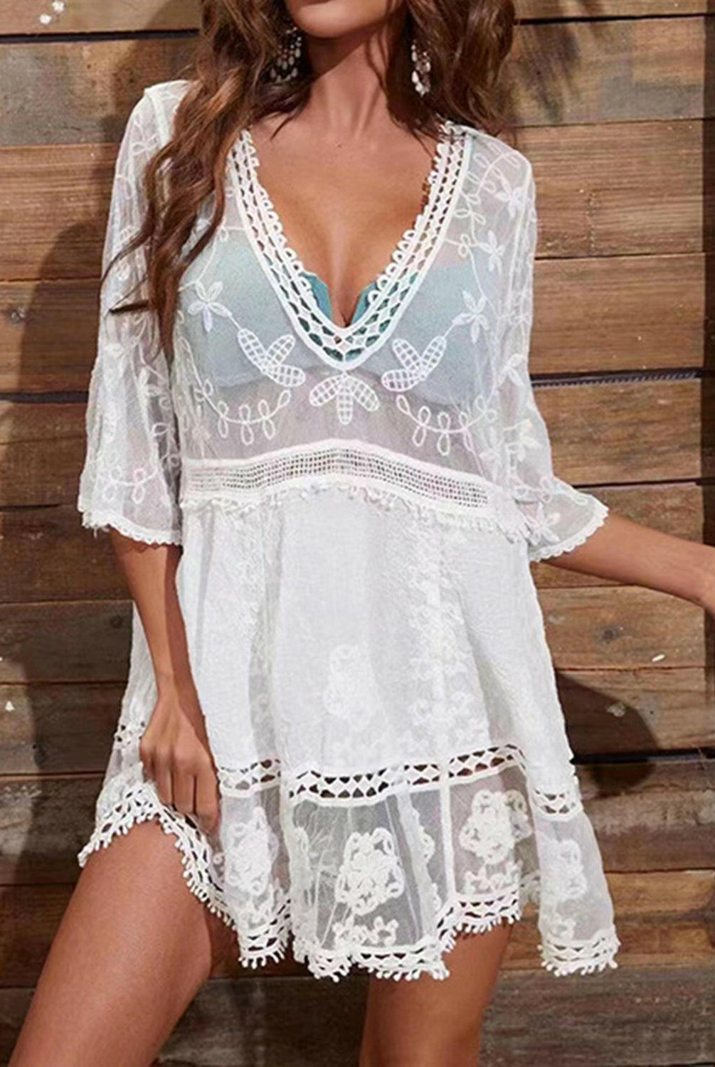 Lace Detail Plunge Cover-Up Dress-Krush Kandy, Women's Online Fashion Boutique Located in Phoenix, Arizona (Scottsdale Area)