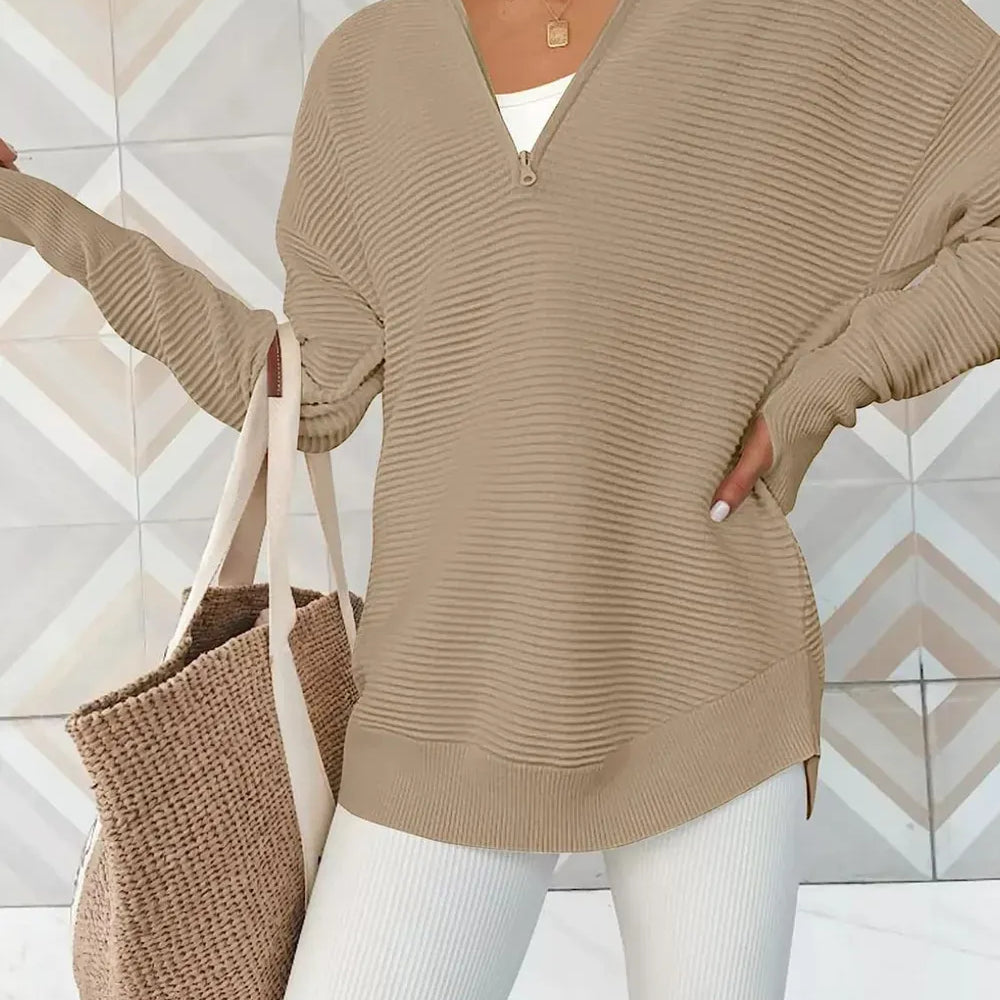 Half Zip Long Sleeve Knit Top-Sweaters-Krush Kandy, Women's Online Fashion Boutique Located in Phoenix, Arizona (Scottsdale Area)