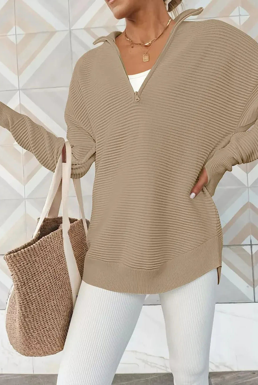 Half Zip Long Sleeve Knit Top-Sweaters-Krush Kandy, Women's Online Fashion Boutique Located in Phoenix, Arizona (Scottsdale Area)
