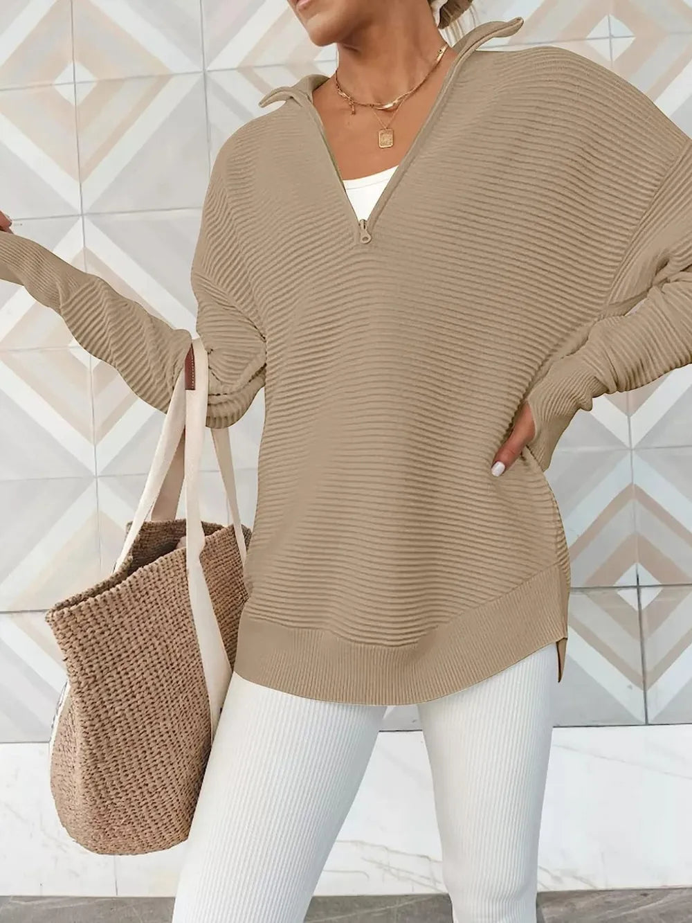 Half Zip Long Sleeve Knit Top-Sweaters-Krush Kandy, Women's Online Fashion Boutique Located in Phoenix, Arizona (Scottsdale Area)