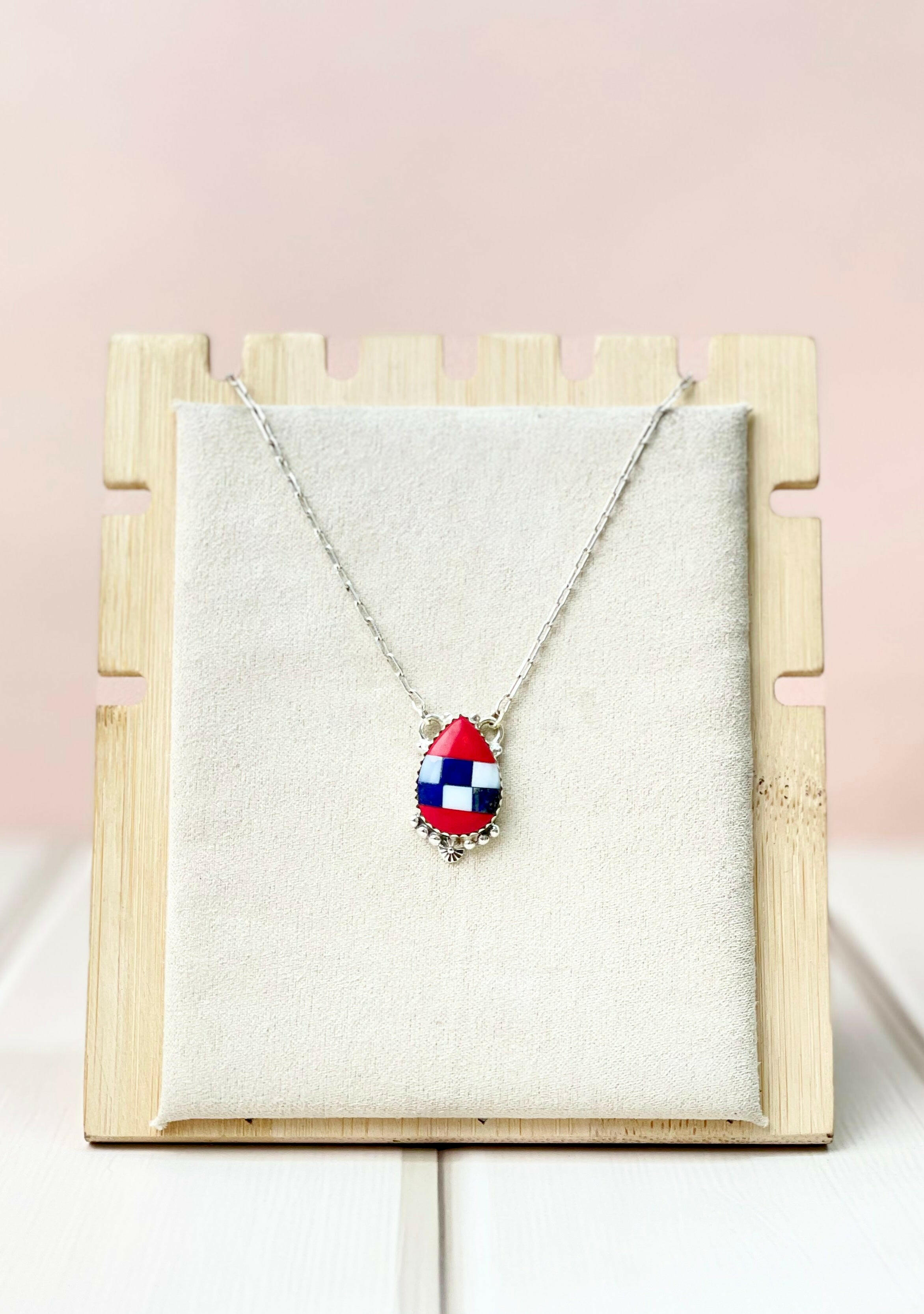 Checkered and Stripes Pear Drop Necklace-Necklaces-Krush Kandy, Women's Online Fashion Boutique Located in Phoenix, Arizona (Scottsdale Area)