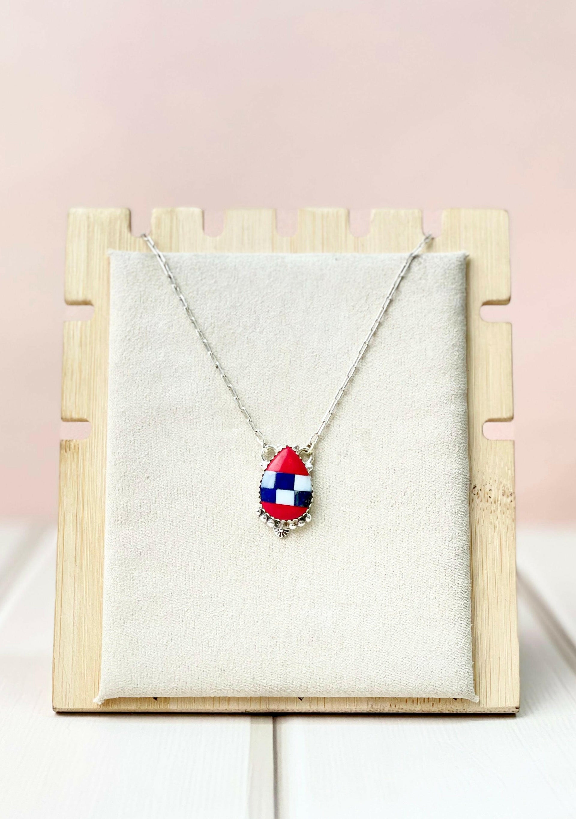 Checkered and Stripes Pear Drop Necklace-Necklaces-Krush Kandy, Women's Online Fashion Boutique Located in Phoenix, Arizona (Scottsdale Area)