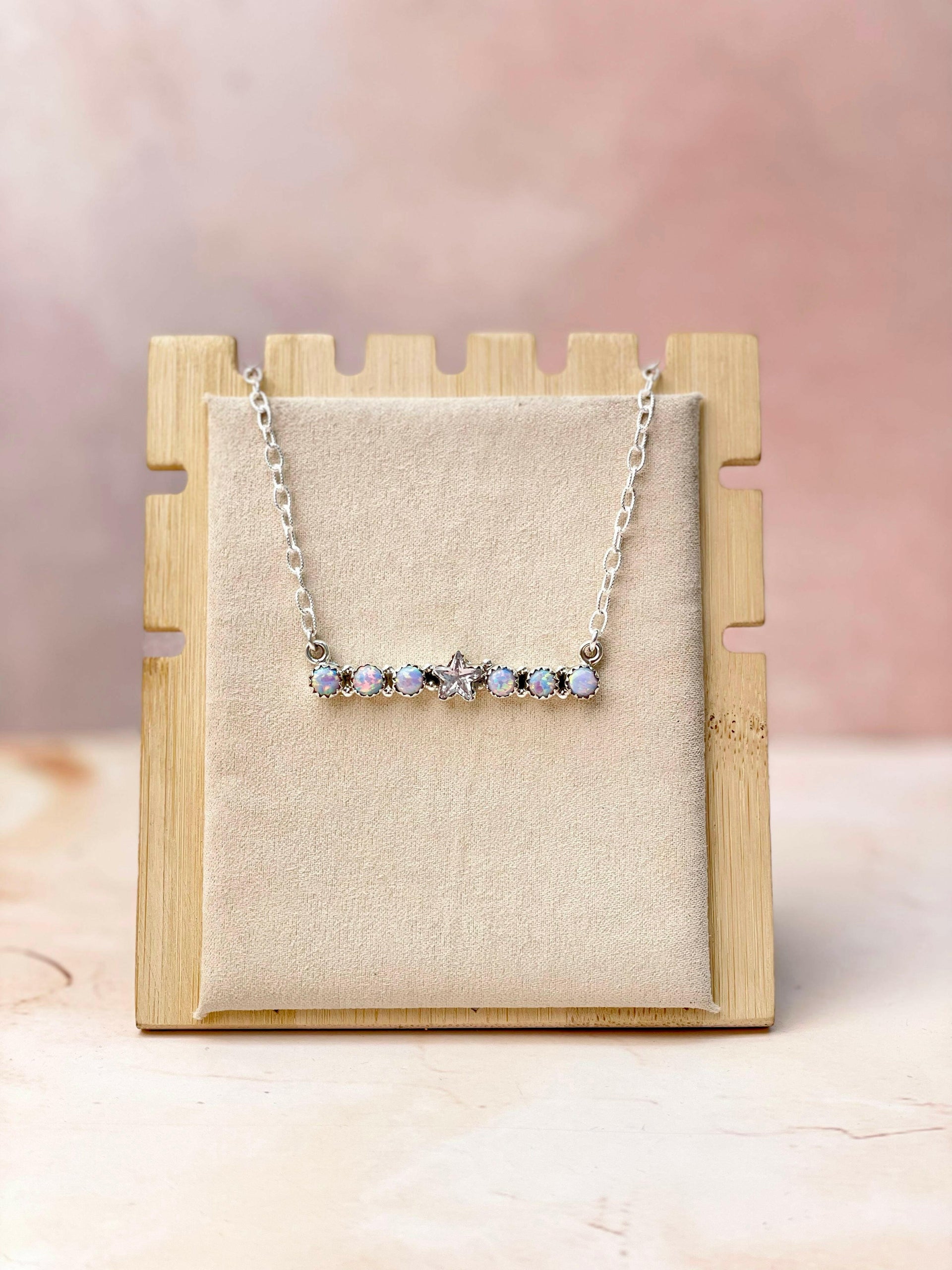 Star Bar Opals Chain Necklace-Necklaces-Krush Kandy, Women's Online Fashion Boutique Located in Phoenix, Arizona (Scottsdale Area)