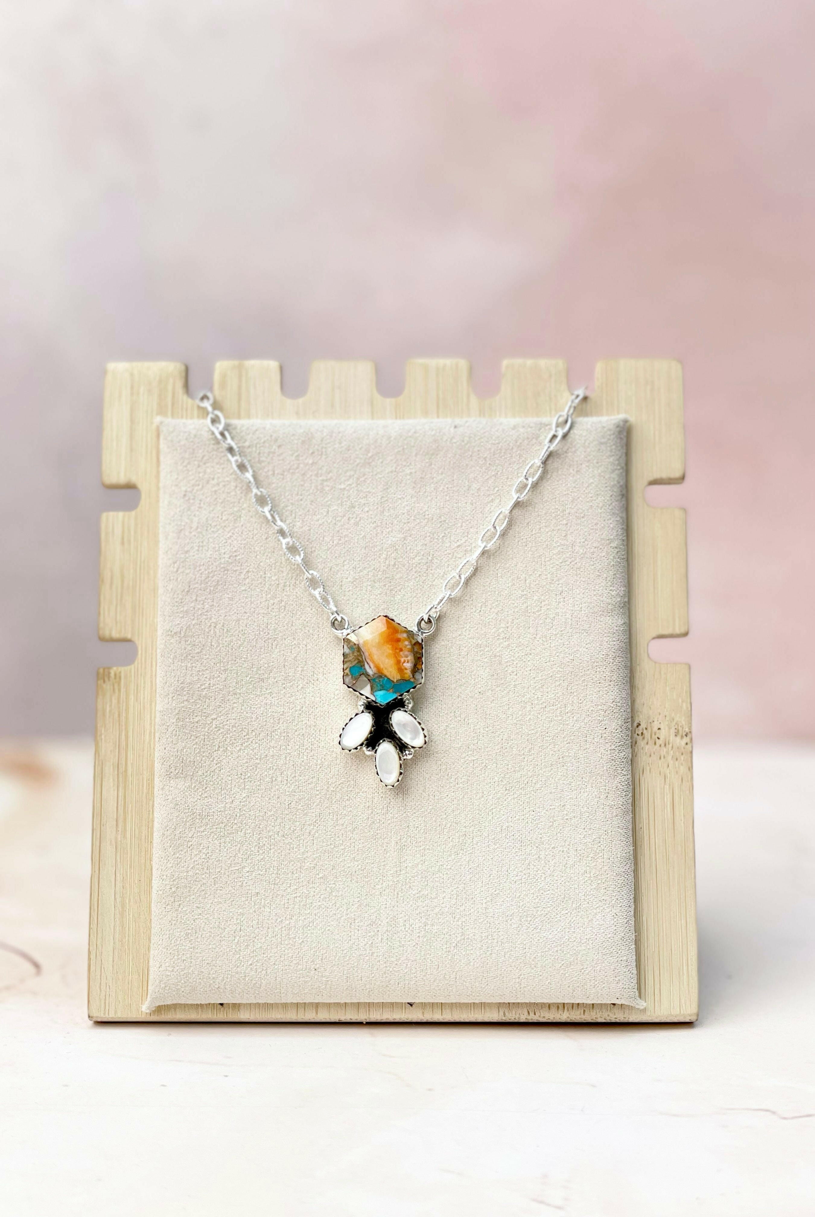 Hexagon Multi Gem & MOP Chain Pendants-Necklaces-Krush Kandy, Women's Online Fashion Boutique Located in Phoenix, Arizona (Scottsdale Area)