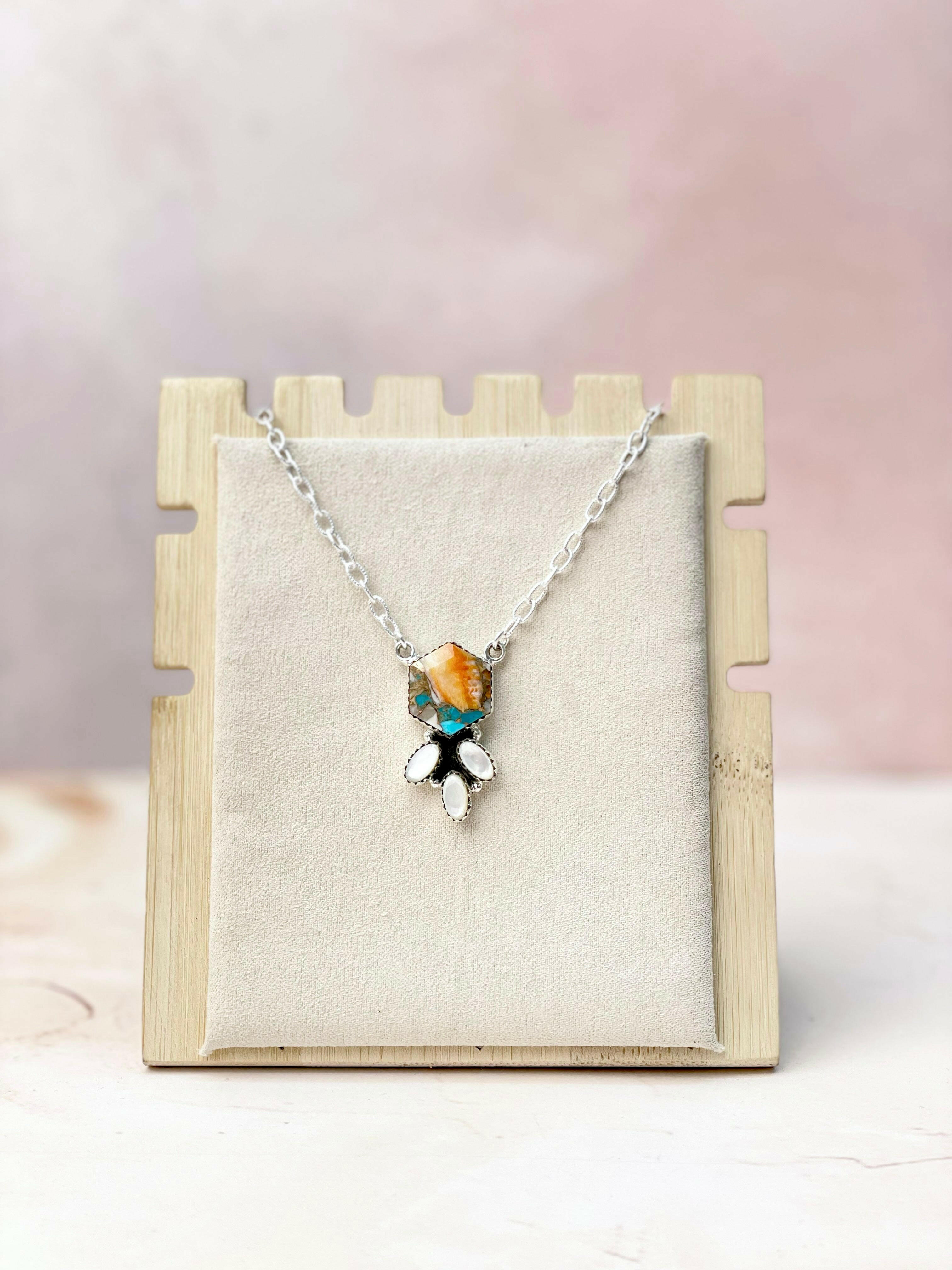 Hexagon Multi Gem & MOP Chain Pendants-Necklaces-Krush Kandy, Women's Online Fashion Boutique Located in Phoenix, Arizona (Scottsdale Area)