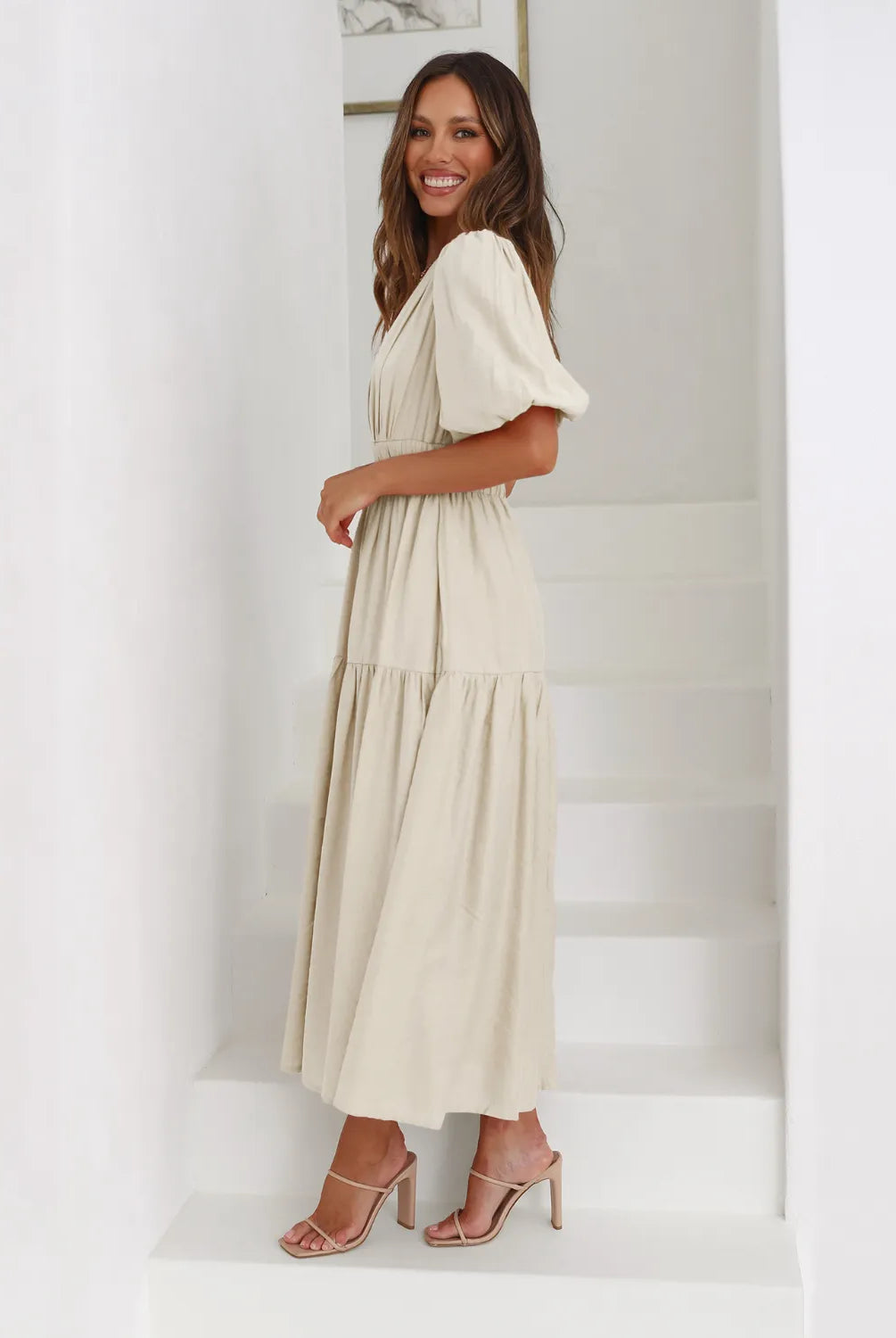 Tiered Surplice Half Sleeve Midi Dress-dress-Krush Kandy, Women's Online Fashion Boutique Located in Phoenix, Arizona (Scottsdale Area)