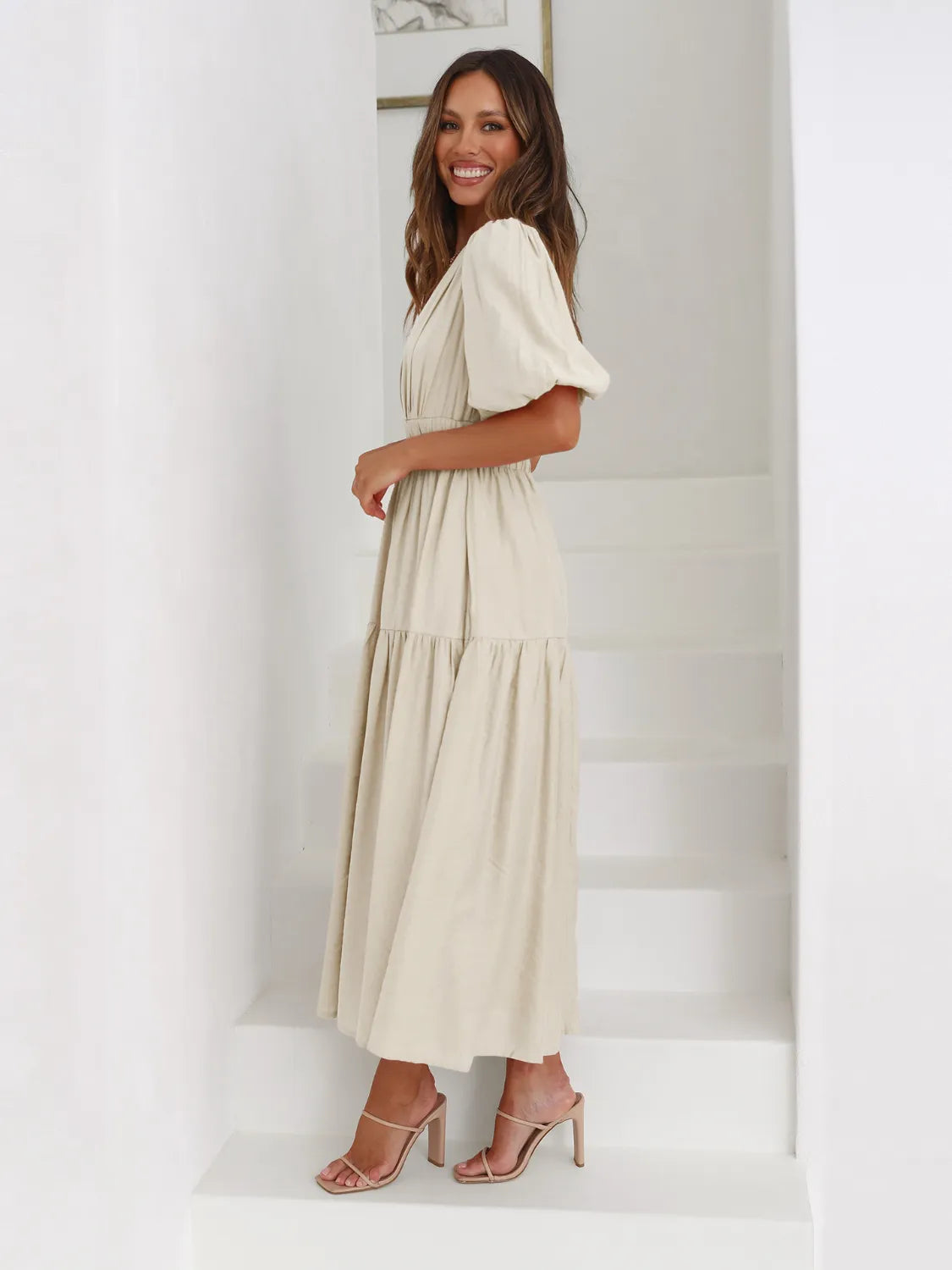 Tiered Surplice Half Sleeve Midi Dress-dress-Krush Kandy, Women's Online Fashion Boutique Located in Phoenix, Arizona (Scottsdale Area)