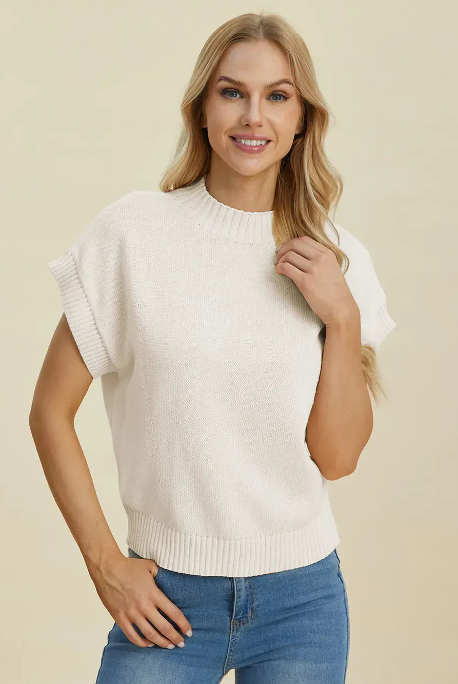 Double Take Full Size Mock Neck Short Sleeve Sweater-Krush Kandy, Women's Online Fashion Boutique Located in Phoenix, Arizona (Scottsdale Area)