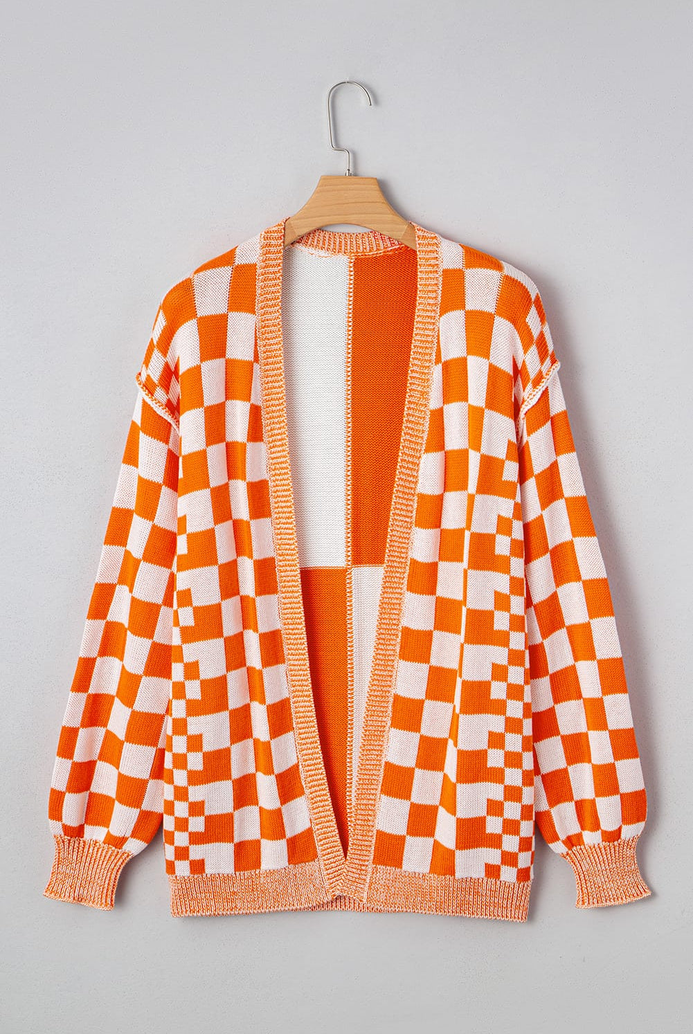 Orange Checkered Knit Cardigan-Cardigans-Krush Kandy, Women's Online Fashion Boutique Located in Phoenix, Arizona (Scottsdale Area)