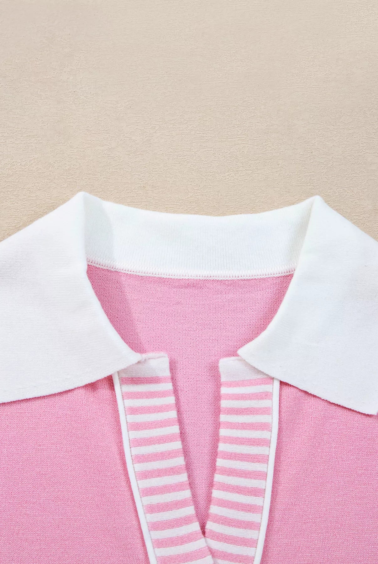 Contrasting Polo Collar Color Block Knit Drop Shoulder Sweater-Sweater-Krush Kandy, Women's Online Fashion Boutique Located in Phoenix, Arizona (Scottsdale Area)