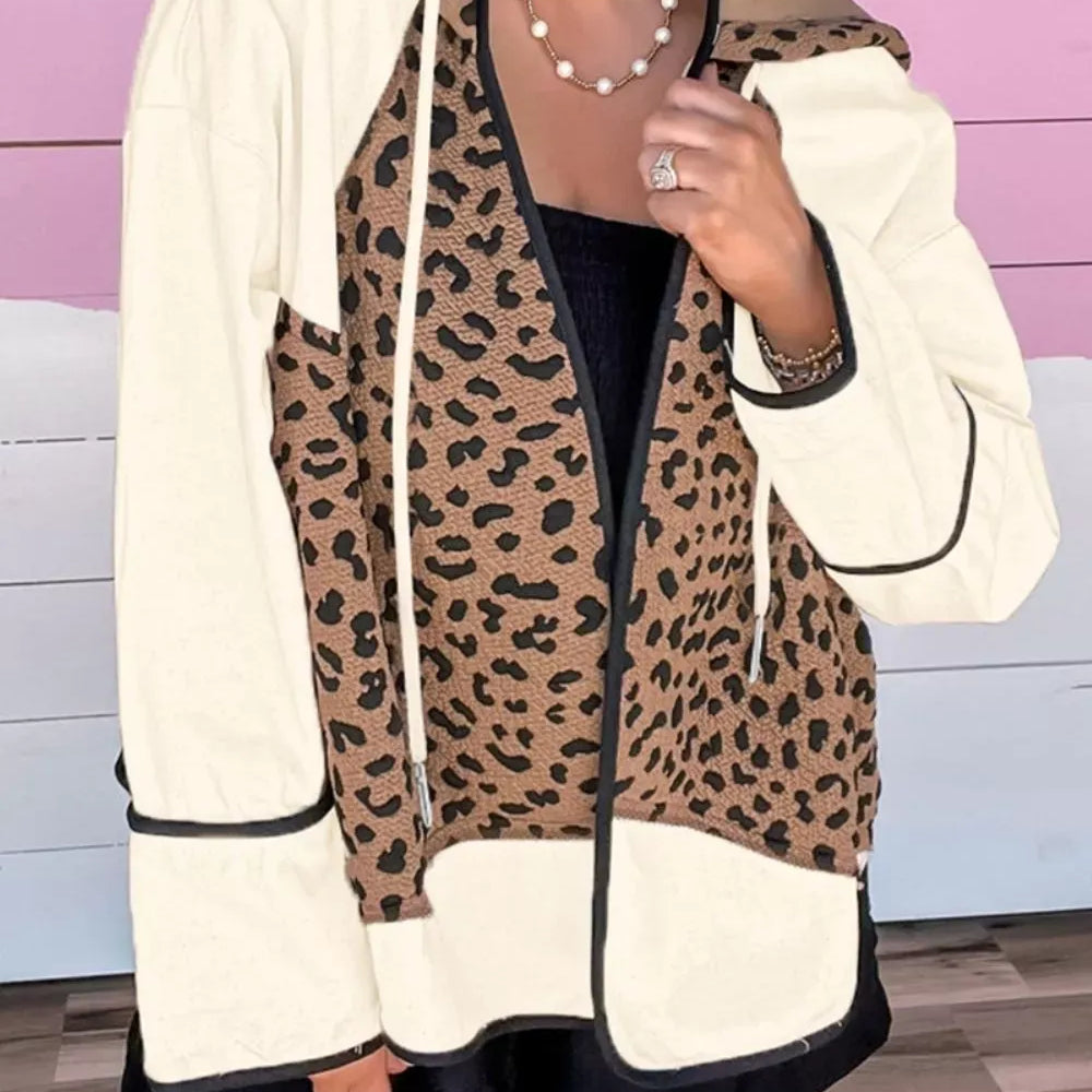 Drawstring Leopard Long Sleeve Hooded Jacket-Jacket-Krush Kandy, Women's Online Fashion Boutique Located in Phoenix, Arizona (Scottsdale Area)