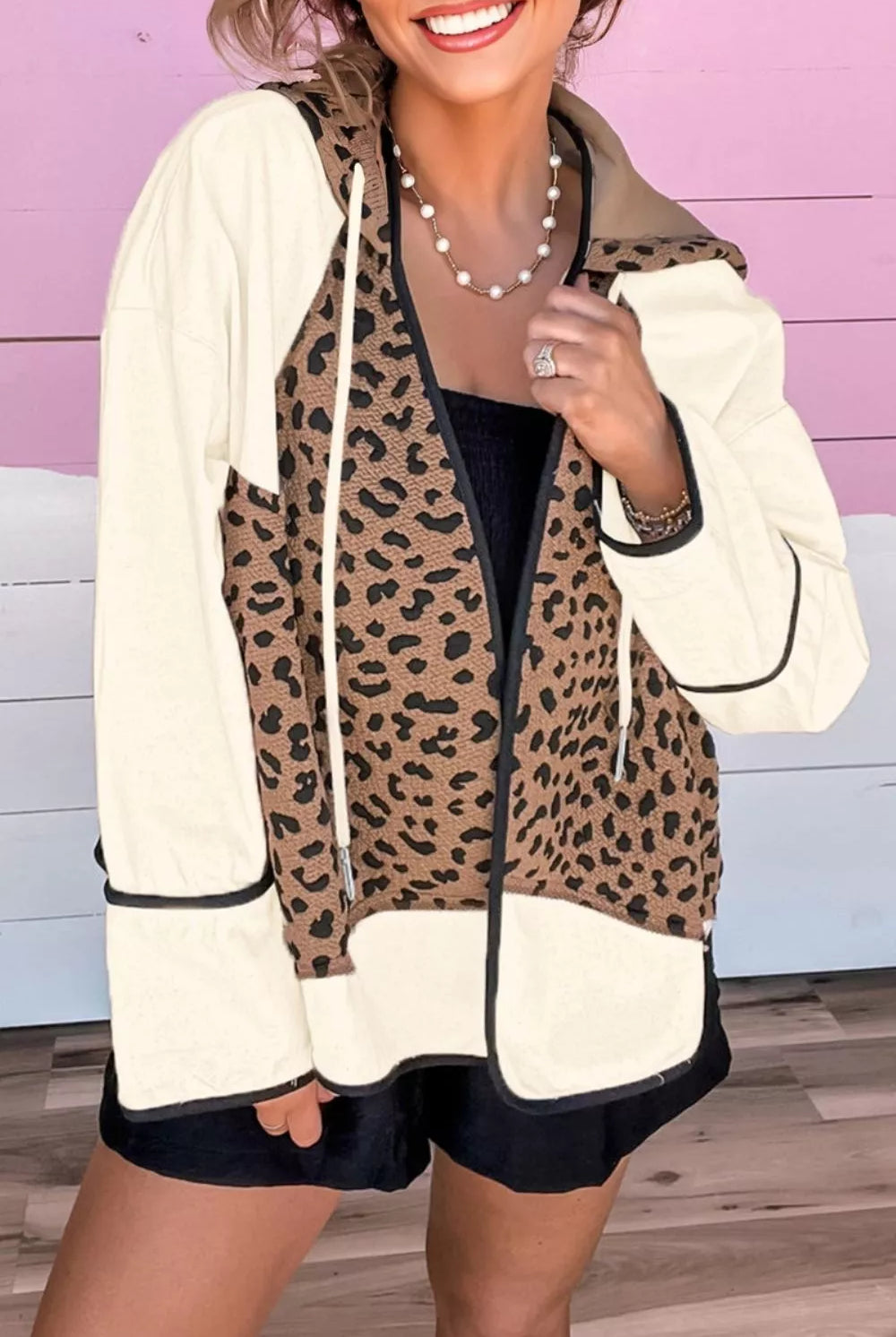 Drawstring Leopard Long Sleeve Hooded Jacket-Jacket-Krush Kandy, Women's Online Fashion Boutique Located in Phoenix, Arizona (Scottsdale Area)