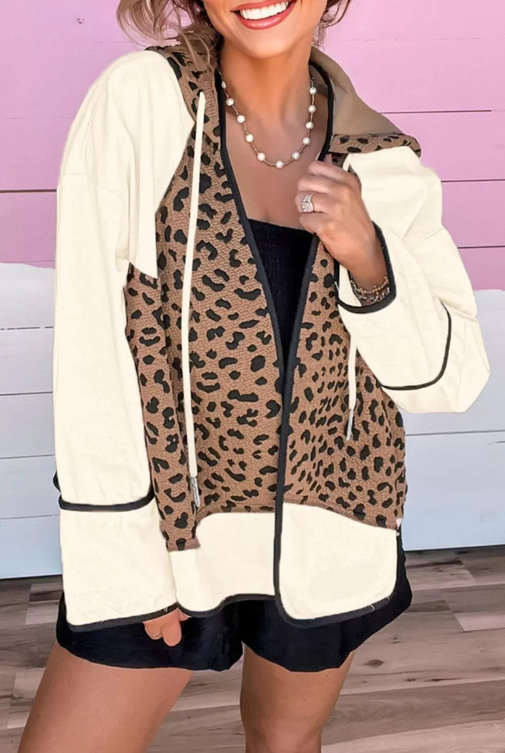 Drawstring Leopard Long Sleeve Hooded Jacket-Jacket-Krush Kandy, Women's Online Fashion Boutique Located in Phoenix, Arizona (Scottsdale Area)