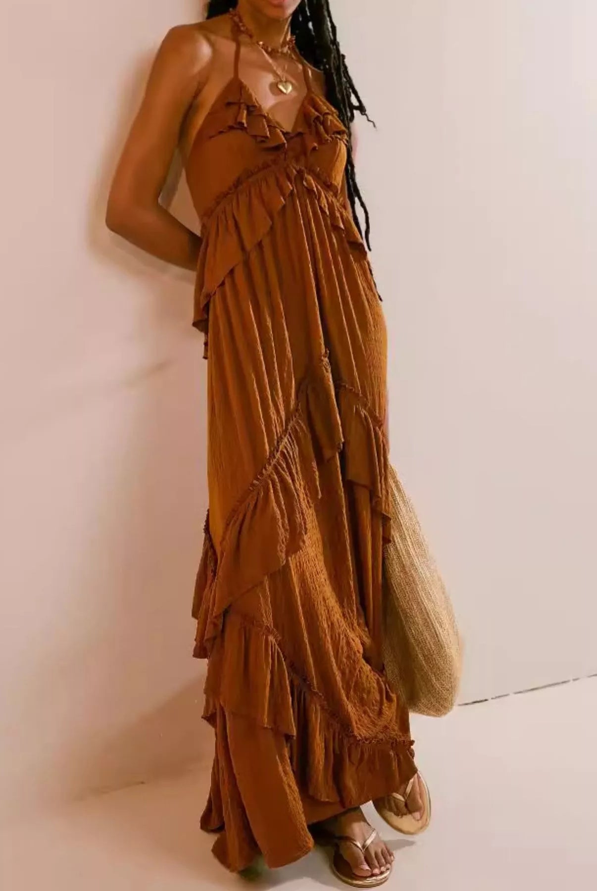Ruffled Halter Neck Maxi Dress-Dresses-Krush Kandy, Women's Online Fashion Boutique Located in Phoenix, Arizona (Scottsdale Area)