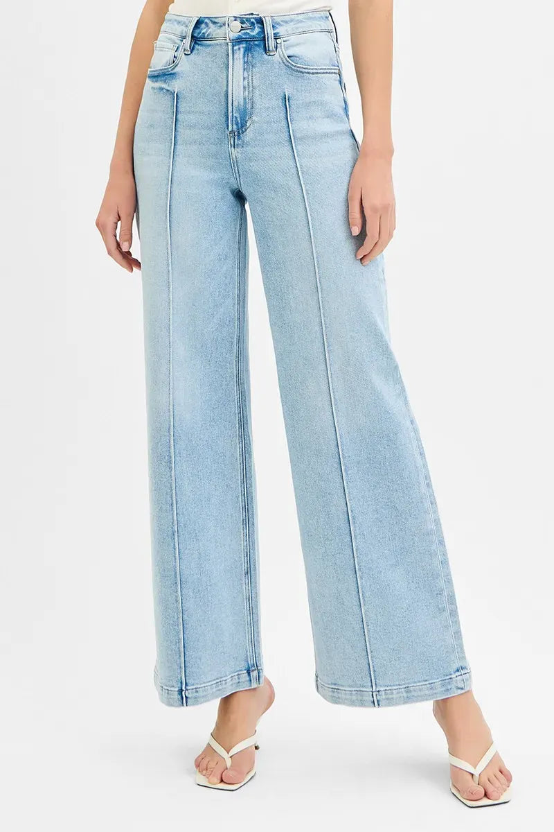 RISEN Full Size High Waist Wide Leg Pintuck Detailed Plus Size-Jeans-Krush Kandy, Women's Online Fashion Boutique Located in Phoenix, Arizona (Scottsdale Area)