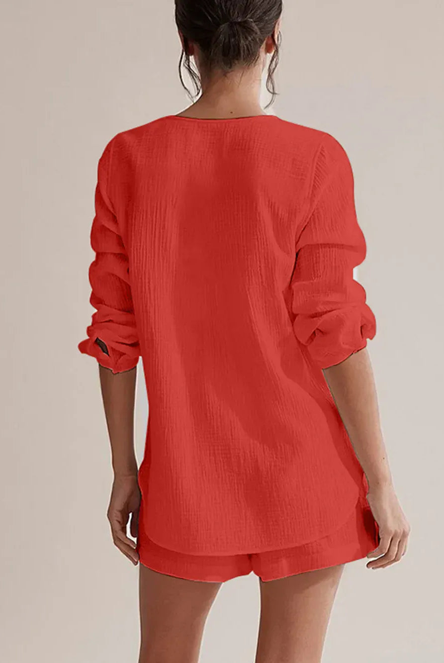 Notched Long Sleeve Top and Shorts Set-Krush Kandy, Women's Online Fashion Boutique Located in Phoenix, Arizona (Scottsdale Area)