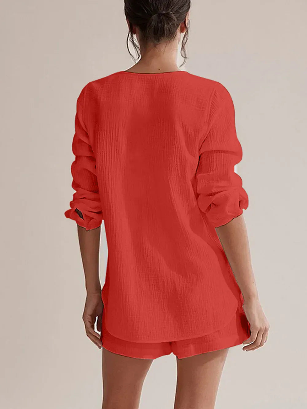 Notched Long Sleeve Top and Shorts Set-Krush Kandy, Women's Online Fashion Boutique Located in Phoenix, Arizona (Scottsdale Area)