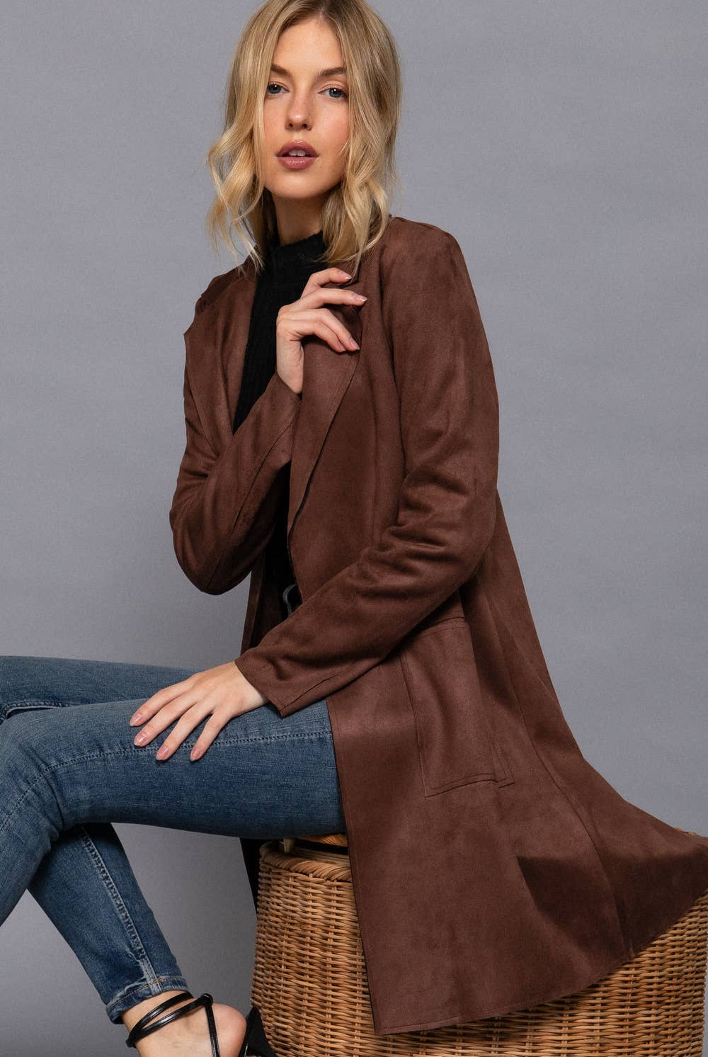 Long Sleeve Open Front Faux Suede Jacket-Coats-Krush Kandy, Women's Online Fashion Boutique Located in Phoenix, Arizona (Scottsdale Area)