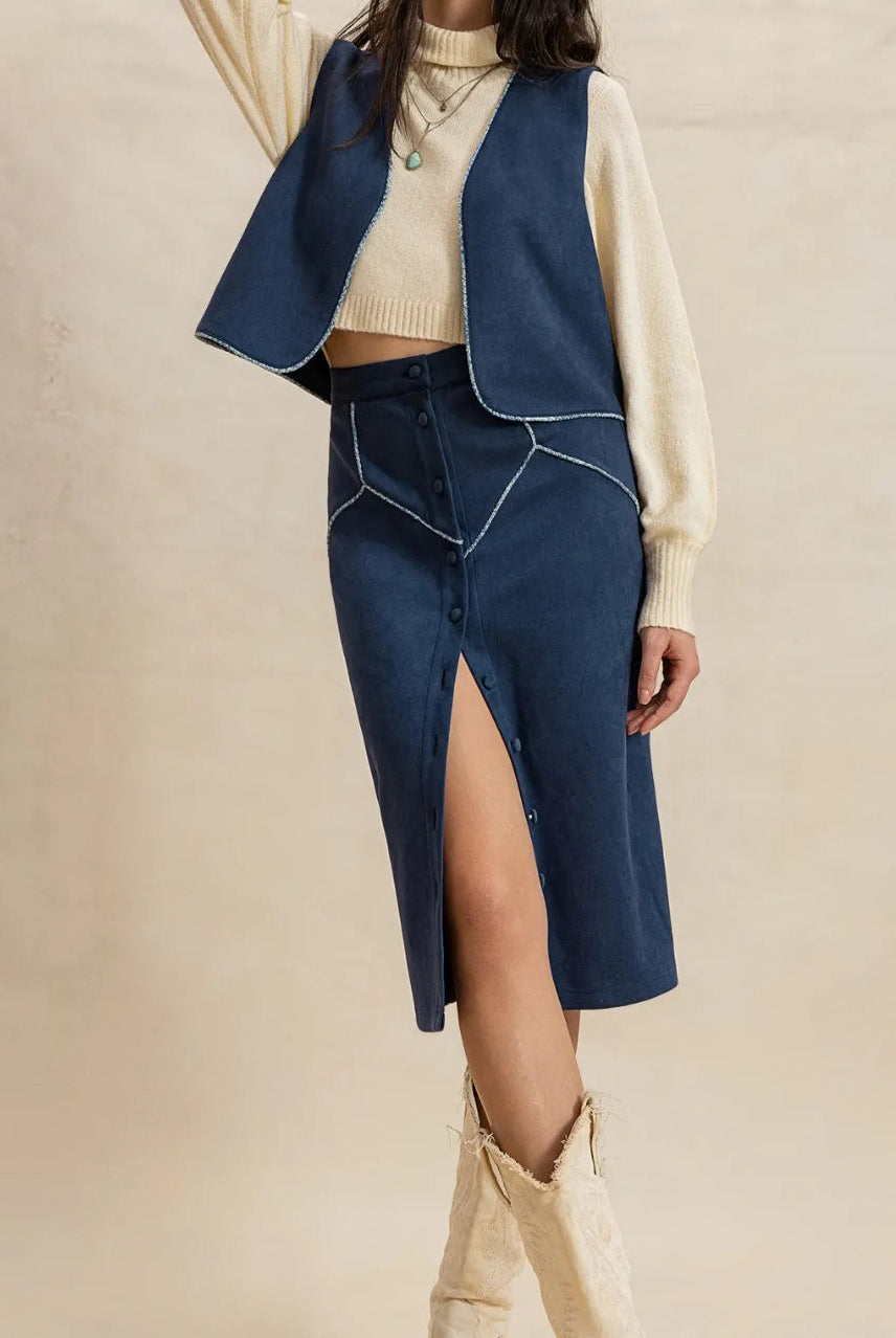 Open Front Vest and Buttoned Skirt Set-2 Piece Outfit Sets-Krush Kandy, Women's Online Fashion Boutique Located in Phoenix, Arizona (Scottsdale Area)