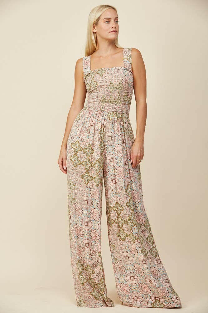 Boho Breeze Smocked Jumpsuit-Jumpsuits & Rompers-Krush Kandy, Women's Online Fashion Boutique Located in Phoenix, Arizona (Scottsdale Area)