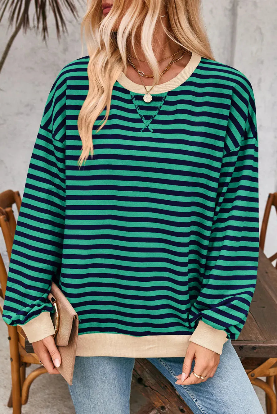 Lovelet Contrast Striped Long Sleeve Sweatshirt-Sweaters-Krush Kandy, Women's Online Fashion Boutique Located in Phoenix, Arizona (Scottsdale Area)