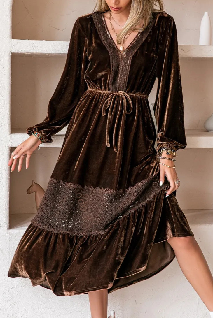 Drawstring V-Neck Crochet Dress-Dresses-Krush Kandy, Women's Online Fashion Boutique Located in Phoenix, Arizona (Scottsdale Area)