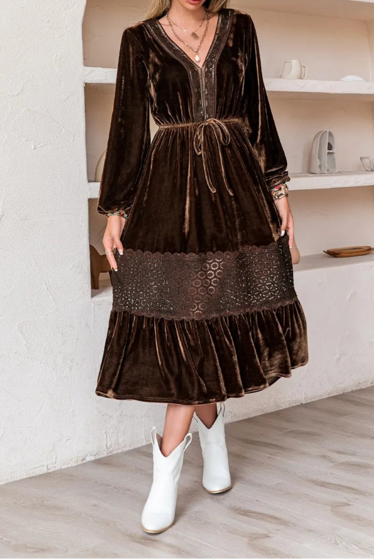 Drawstring V-Neck Crochet Dress-Dresses-Krush Kandy, Women's Online Fashion Boutique Located in Phoenix, Arizona (Scottsdale Area)