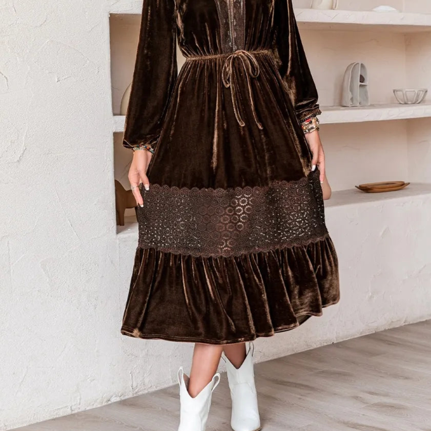 Drawstring V-Neck Crochet Dress-Dresses-Krush Kandy, Women's Online Fashion Boutique Located in Phoenix, Arizona (Scottsdale Area)