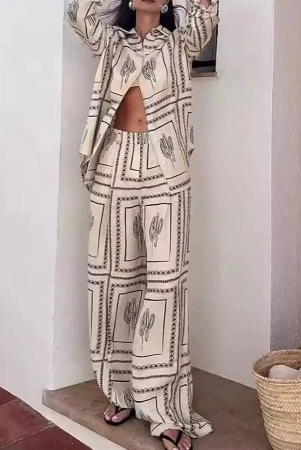 Printed Button Up Shirt and Pants Set-2 Piece Outfit Sets-Krush Kandy, Women's Online Fashion Boutique Located in Phoenix, Arizona (Scottsdale Area)