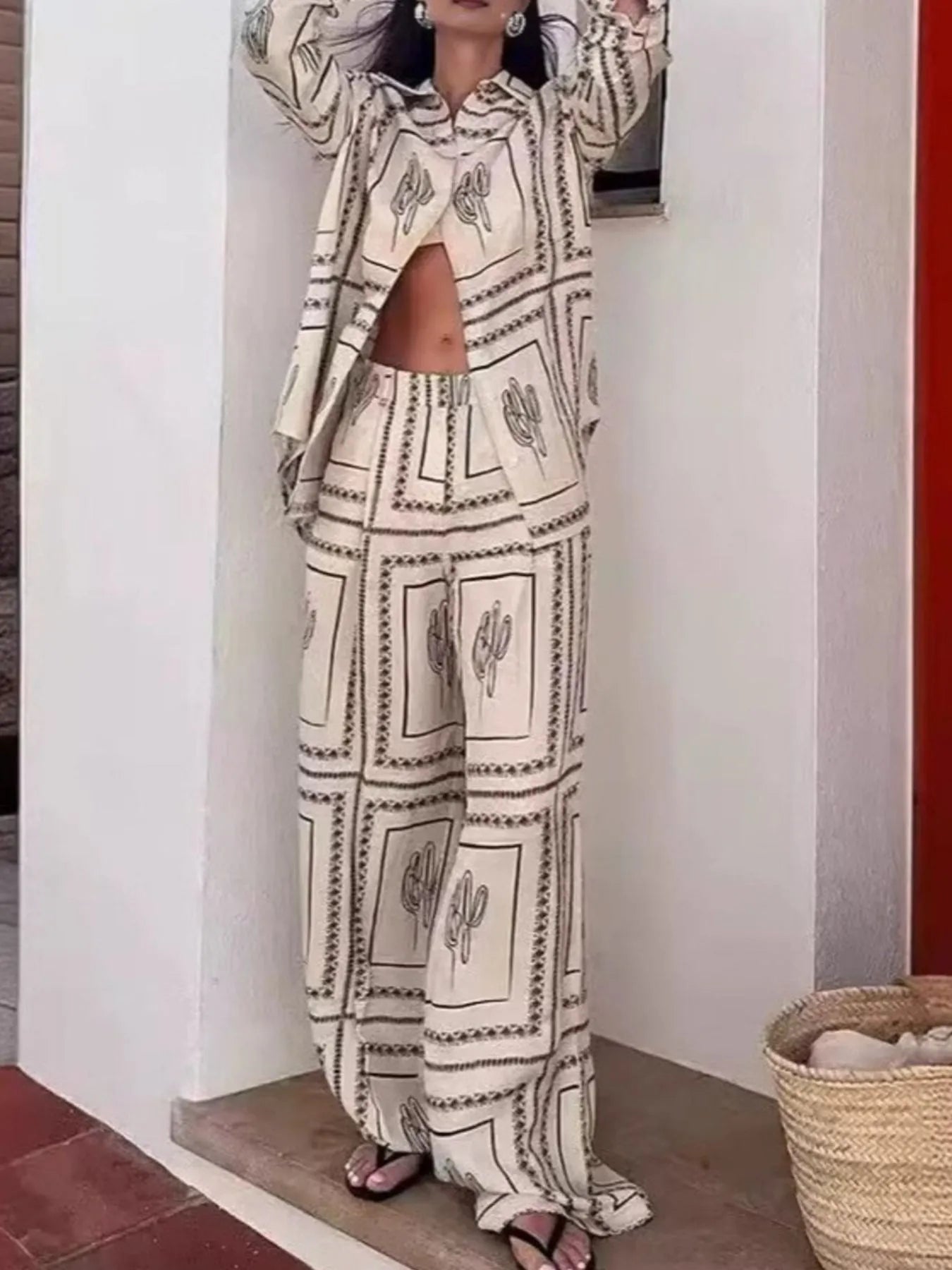 Printed Button Up Shirt and Pants Set-2 Piece Outfit Sets-Krush Kandy, Women's Online Fashion Boutique Located in Phoenix, Arizona (Scottsdale Area)