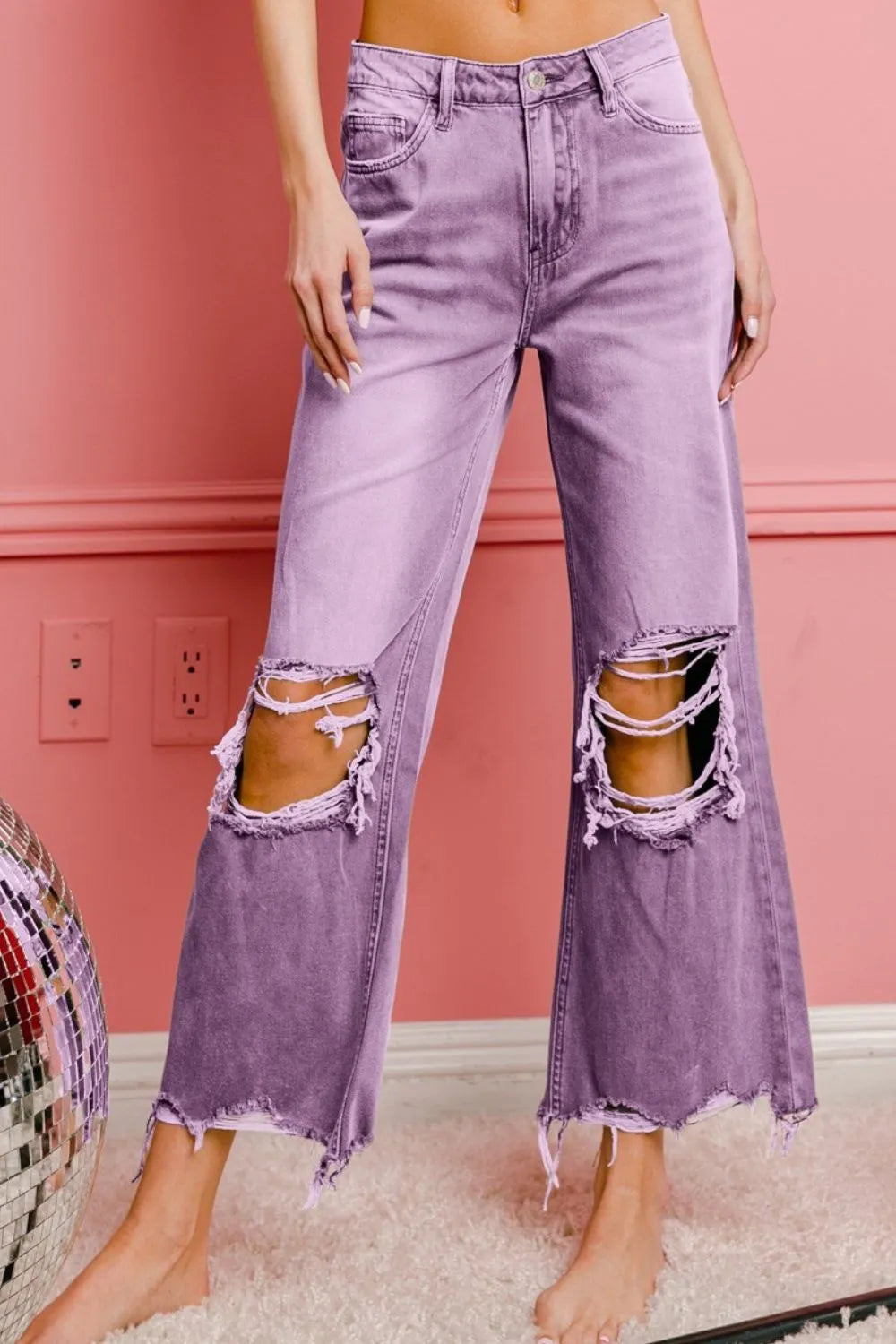 BiBi Lilac Crush Distressed Wide Leg Jeans-Denim-Krush Kandy, Women's Online Fashion Boutique Located in Phoenix, Arizona (Scottsdale Area)