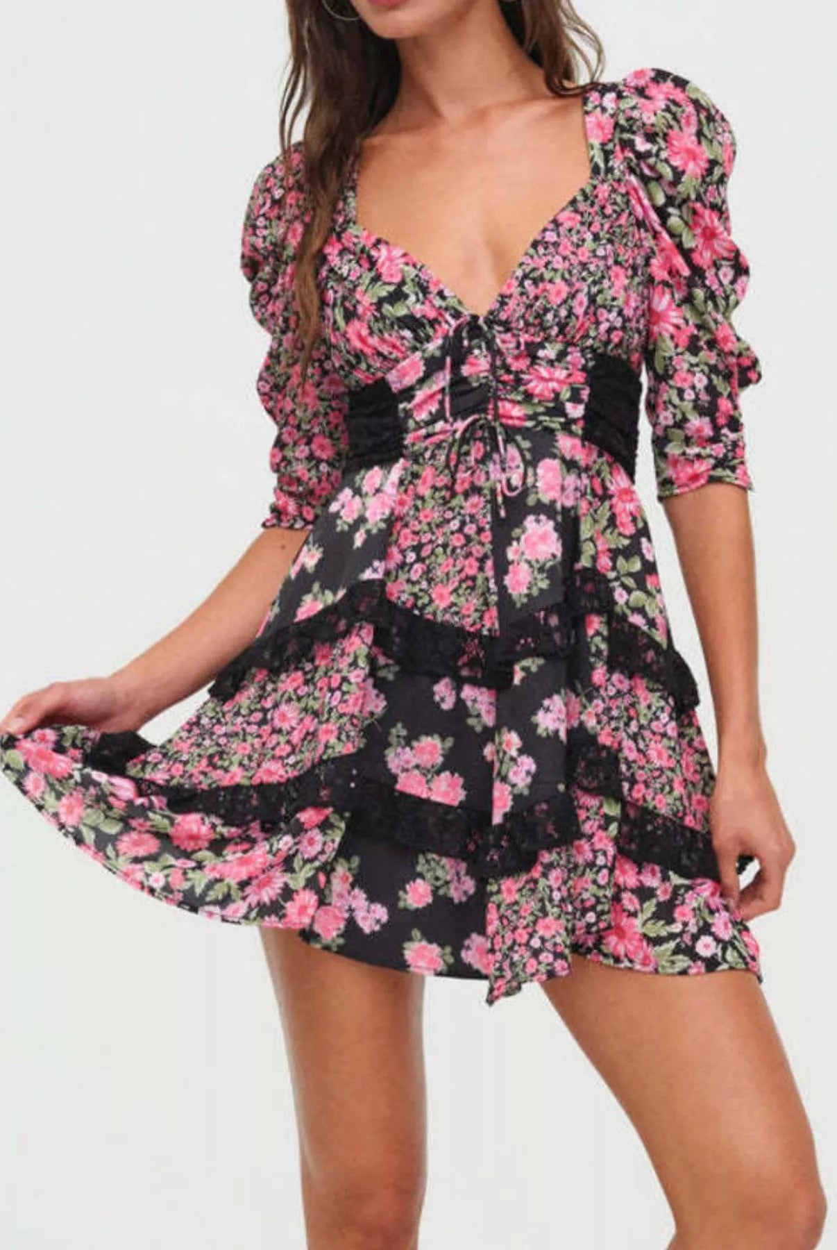 Ruffled Floral Print Half Sleeve Dress-Dresses-Krush Kandy, Women's Online Fashion Boutique Located in Phoenix, Arizona (Scottsdale Area)