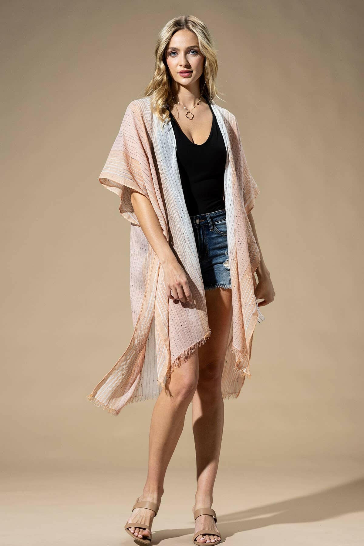 Striped Two-Tone Cover-up Kimono-Kimono-Krush Kandy, Women's Online Fashion Boutique Located in Phoenix, Arizona (Scottsdale Area)