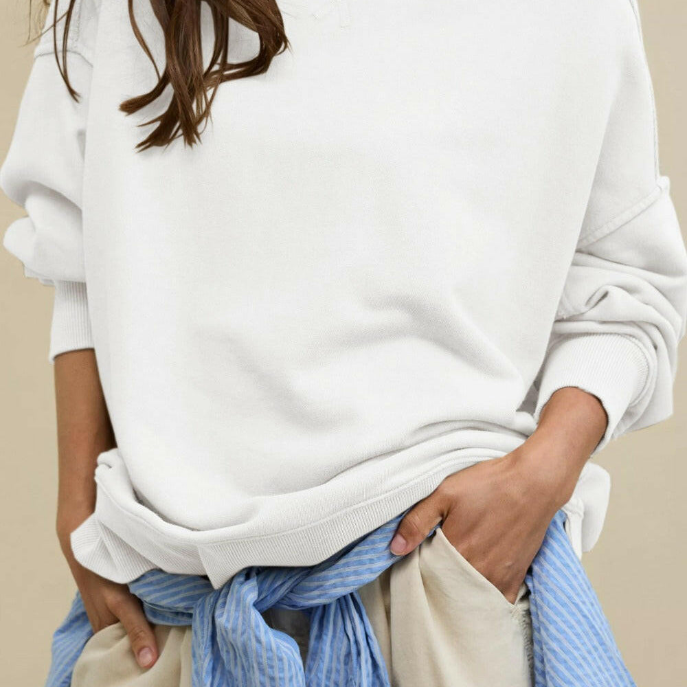 Side Slit Round Neck Long Sleeve Sweatshirt-Krush Kandy, Women's Online Fashion Boutique Located in Phoenix, Arizona (Scottsdale Area)